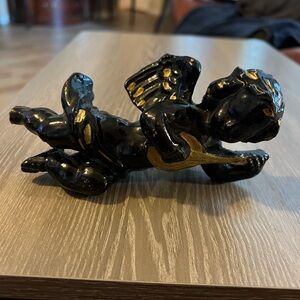 Vintage Black and Gold Angel Figurine
